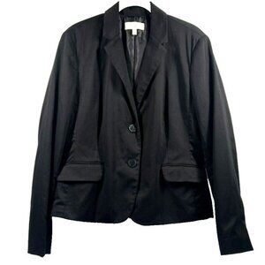 Talbots Women's Blazer Size 12 Solid Black Cotton Spandex Lined Long Sleeve